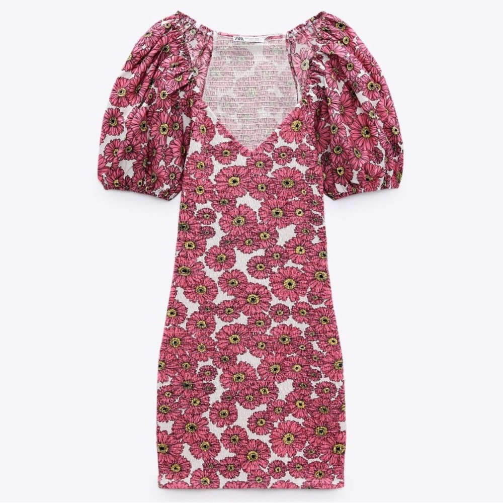 SOLD:ZARA PRINTED BALLOON SLEEVE DRESS. NWT. Size L